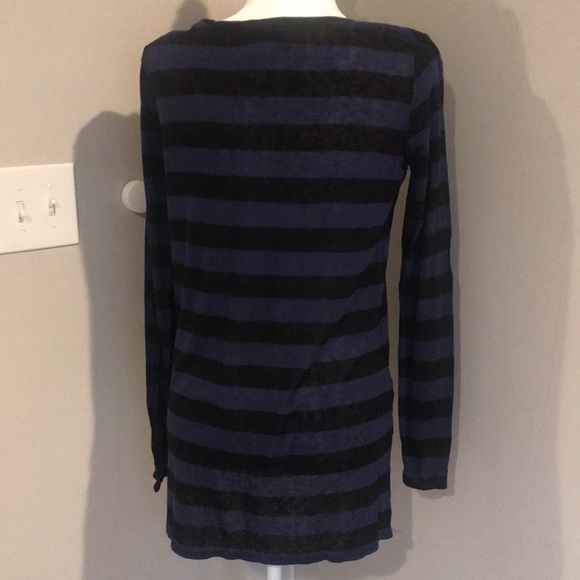 BCBG semi sheer tunic blue and black stripe - Picture 4 of 9